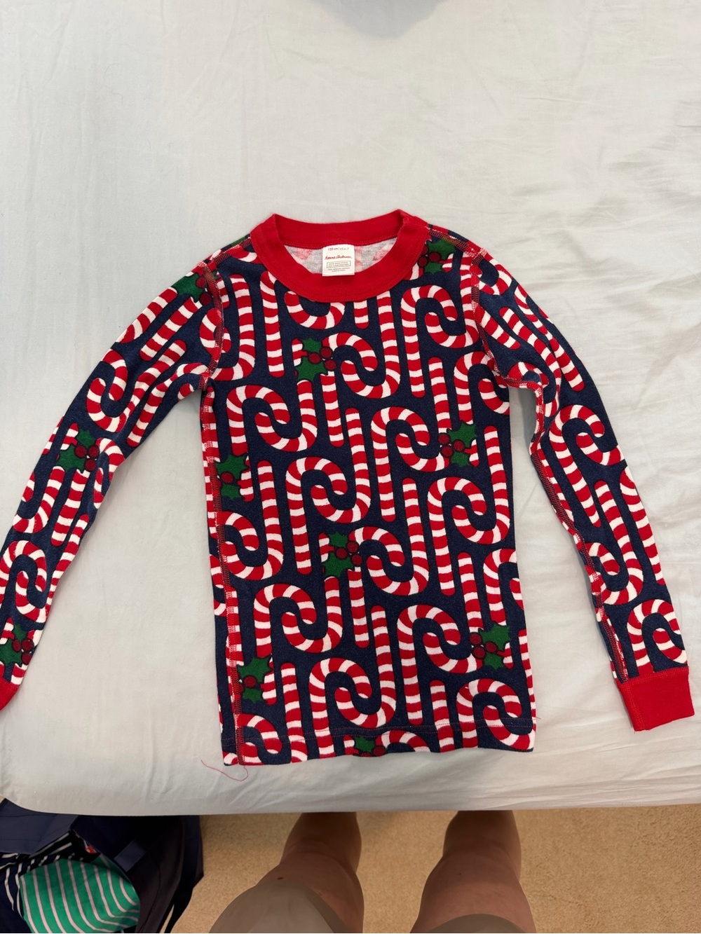 Kids Candy Cane Print Long Sleeve Tee and pants sleep set  - Red & Navy